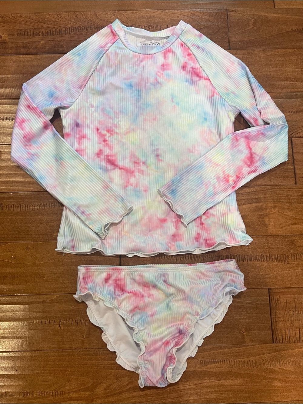 Andy & Evan Pastel Tie-Dye Ribbed Long Sleeve Swim Set